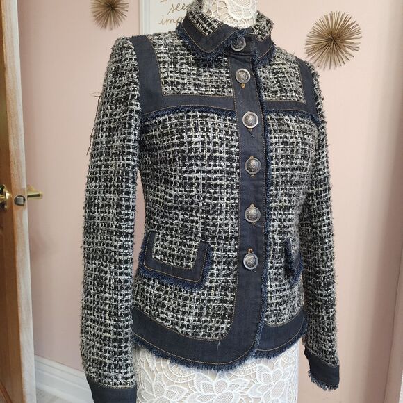 Jackets & Blazers - Flawless Morgan de toi unique tweed denim fringe unique jacket blazer T 40 L